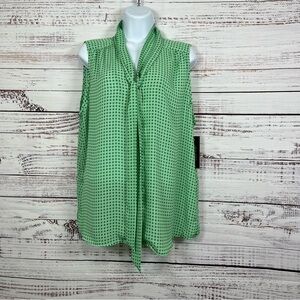 Rachel Zoe Green Geometric Tie Neck Sleeveless Blouse